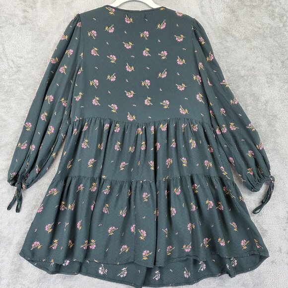 Urban Outfitters Dress Womens Medium Green Floral Tiered Babydoll Long Sleeve - Picture 9 of 9